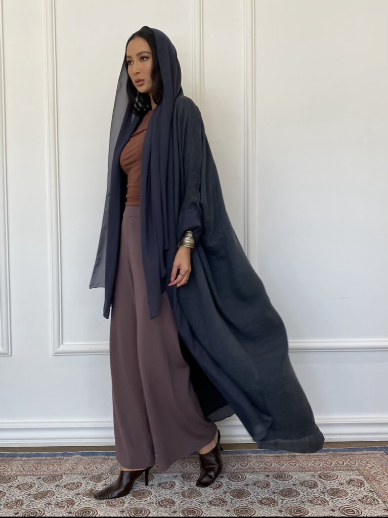 ماريا، عباية من الكتان ذات وجهين باللون الكحلي